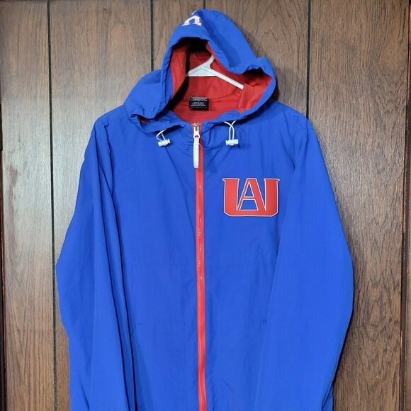 MY HERO ACADEMIA UA High ANORAK Unisex JACKET Large -Blue red lined windbreaker - Picture 1 of 13